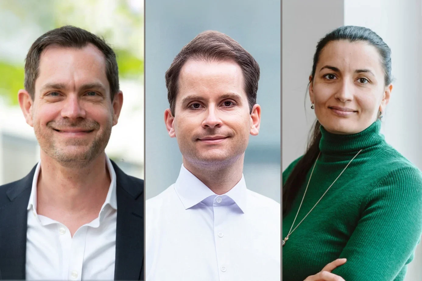 Erhalten jeweils einen mit 150.000 Euro dotierten ERC Proof of Concept Grant (von links): - Neurowissenschaftler Prof. Dr. Dominik Bach, Radiologe Prof. Dr. Philipp Vollmuth und Chemikerin Juniorprofessorin Dr. Ala Bunescu.