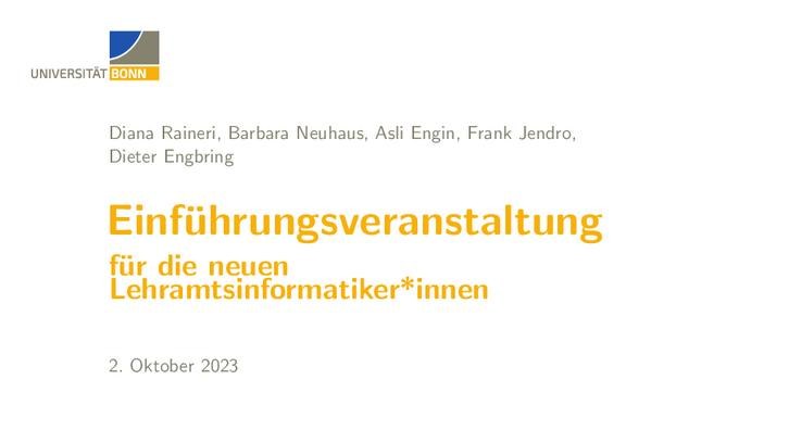 Begrüßung Erstsemester Lehramtstudium Informatik