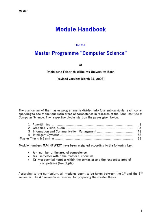 Modulhandbuch Master Computer Science SoSe 2008