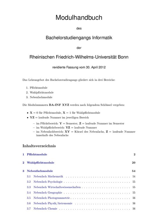 Modulhandbuch Bachelor Informatik SoSe 2012