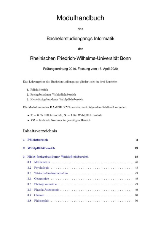 Modulhandbuch Bachelor Informatik PO 2019 SoSe 2020
