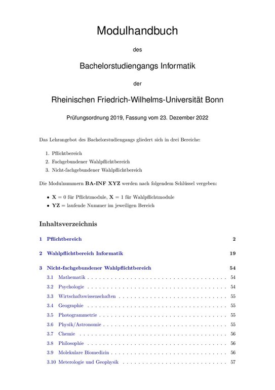 Modulhandbuch Bachelor Informatik PO 2019 WiSe 2022/2023