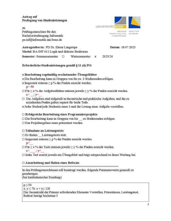 Studienleistungen Bachelor WiSe 2023/2024