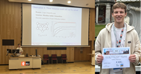 Paul Jünger during his presentation at IPEC 2024 (left) and with the winner's certificate (right)